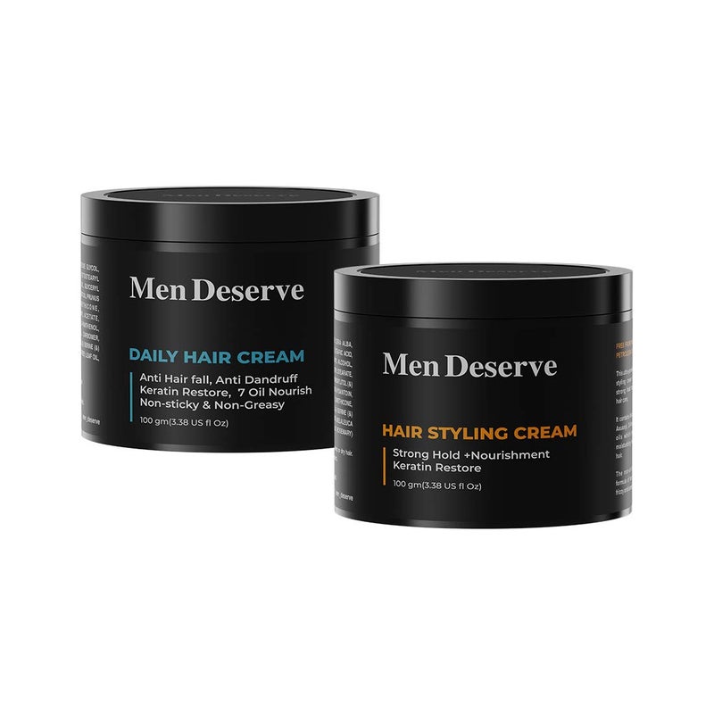 MEN DESERVE مجموعة كريم الشعر اليومي مع كريم تصفيف الشعر ثبات قوي للرجال - Image 1