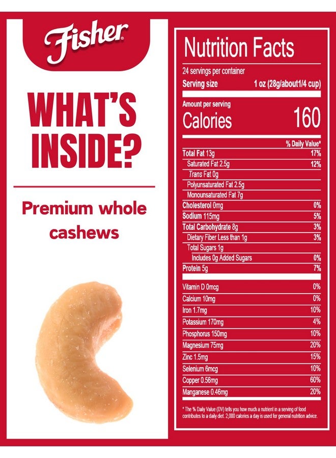 Fisher Snack Premium Whole Cashews, 24 Ounces, Roasted with Sea Salt, No Artificial Colors or Flavors, 100% Recyclable - Image 2
