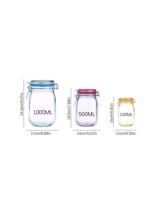 Bukela Mason Jar Zipper Bags, Food Storage Snack Sandwich Zipper Bags, Reusable Airtight Seal Food Storage Bags, Leak-Proof Food Saver Bags for Travel Camping and Kids - 3 Colors, 20 Pack  - Image 3