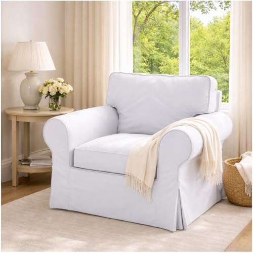 Custom Slipcover Replacement Cotton Ektorp Chair Cover Replacement is Compatible with IKEA Ektorp Armchair Cover, The Slipcover Set Only Fits Ektorp Chair (White Chair) - Image 1