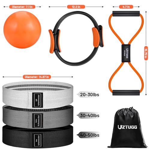 UZTUGG Pilates Equipment Kit at Home for Women, 4-in-1 Workout Essential Set with Pilates Ring, Fabric Resistance Bands, Figure 8 Resistance Band, Pilates Ball–Full Body Toning, Yoga & Stretching - Image 5