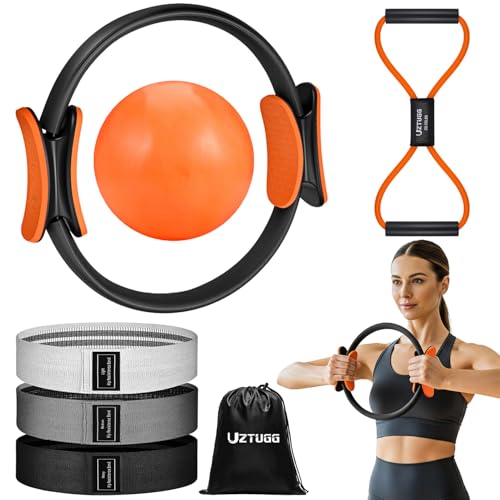 UZTUGG Pilates Equipment Kit at Home for Women, 4-in-1 Workout Essential Set with Pilates Ring, Fabric Resistance Bands, Figure 8 Resistance Band, Pilates Ball–Full Body Toning, Yoga & Stretching - Image 1