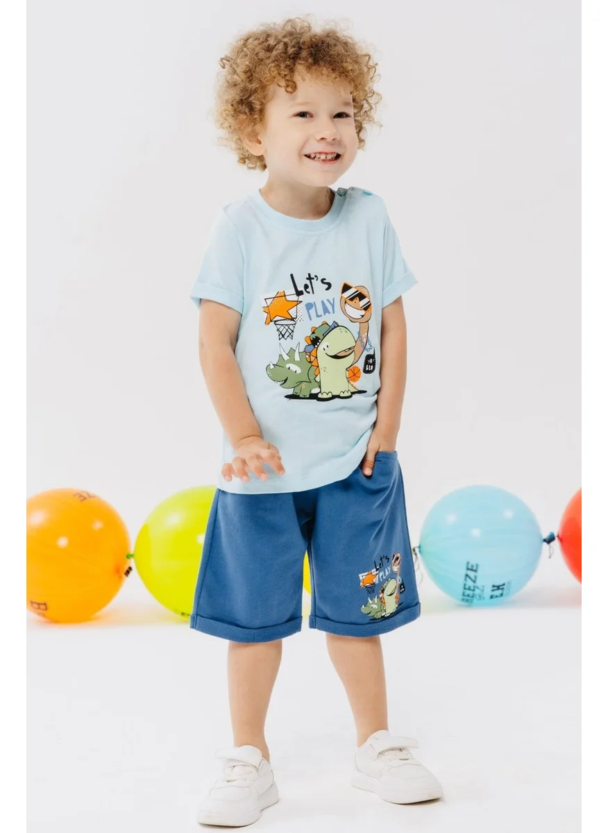بريز Boy Shorts Set Play Time Happy Animals Printed 1-4 Years, Light Blue
