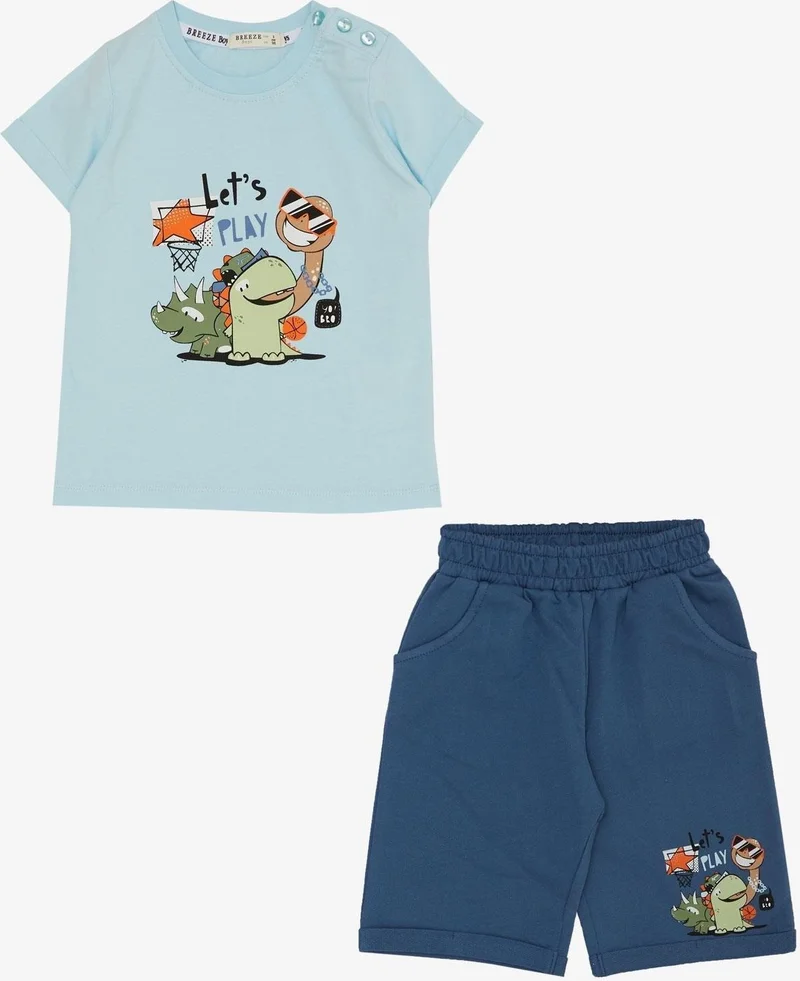 Breeze Boy Shorts Set Play Time Happy Animals Printed 1-4 Years, Light Blue