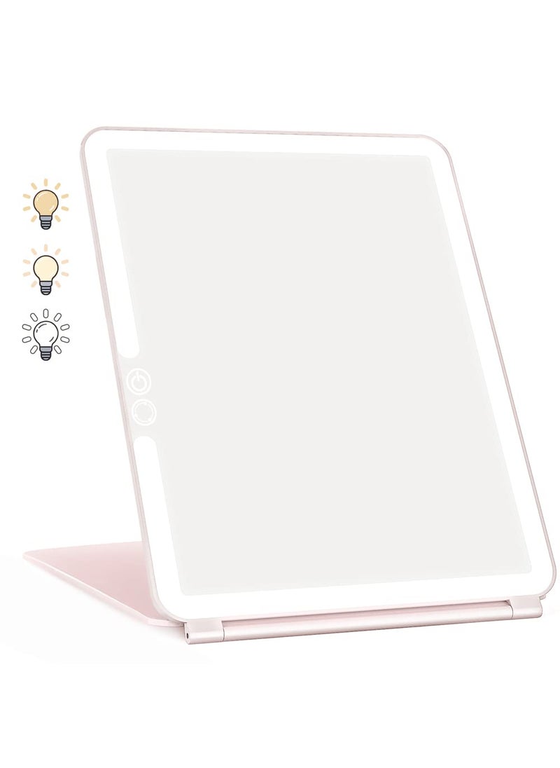 WEILY WEILY Makeup Mirror with Lights, 2000 mAh USB Rechargeable Lighted Makeup Mirror, Touch Screen 3 Colors Adjustable 72 LED Lights Compact Travel Mirror, Gift for Girls Women (Pink) 