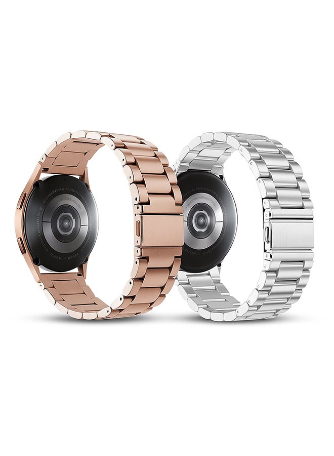 O Ozone (Pack of 2) Metal Bands For Samsung Galaxy Watch 7 6 5 4 FE 40mm 44mm 45mm/Galaxy Watch 6 4 Classic 43mm 47mm 42mm 46mm/Active 2/Watch 3 41mm,20mm Stainless Steel Replacement Strap For Men - Silver/Rose Gold - Image 1