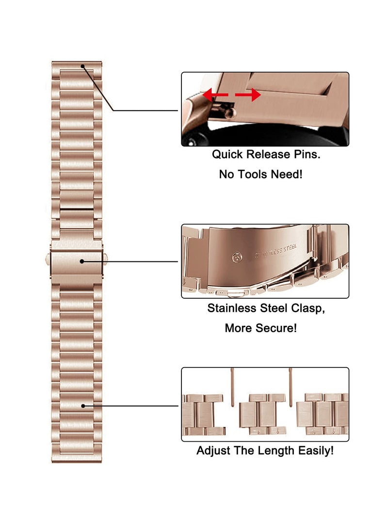 O Ozone (Pack of 2) Metal Bands For Samsung Galaxy Watch 7 6 5 4 FE 40mm 44mm 45mm/Galaxy Watch 6 4 Classic 43mm 47mm 42mm 46mm/Active 2/Watch 3 41mm,20mm Stainless Steel Replacement Strap For Men - Silver/Rose Gold - Image 4