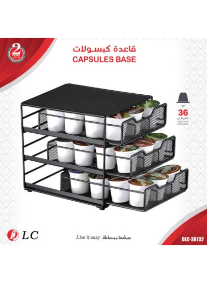 دي إل سي  حامل كبسولات قهوة معدني 3 طبقات أسود - تنظيم أنيق وتخزين لغاية 36 كبسولة - Image 1