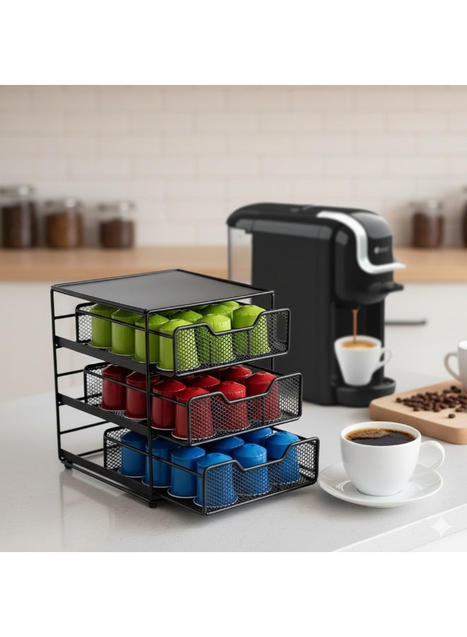 دي إل سي  حامل كبسولات قهوة معدني 3 طبقات أسود - تنظيم أنيق وتخزين لغاية 36 كبسولة - Image 2