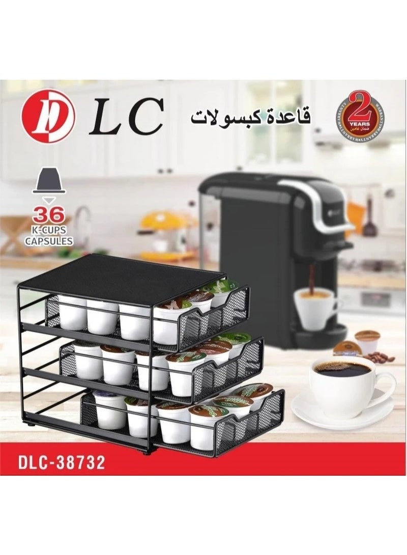 دي إل سي  حامل كبسولات قهوة معدني 3 طبقات أسود - تنظيم أنيق وتخزين لغاية 36 كبسولة - Image 3