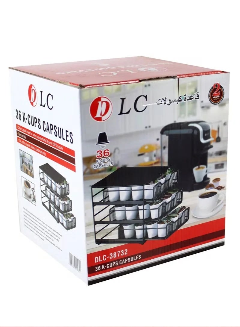 دي إل سي  حامل كبسولات قهوة معدني 3 طبقات أسود - تنظيم أنيق وتخزين لغاية 36 كبسولة - Image 4