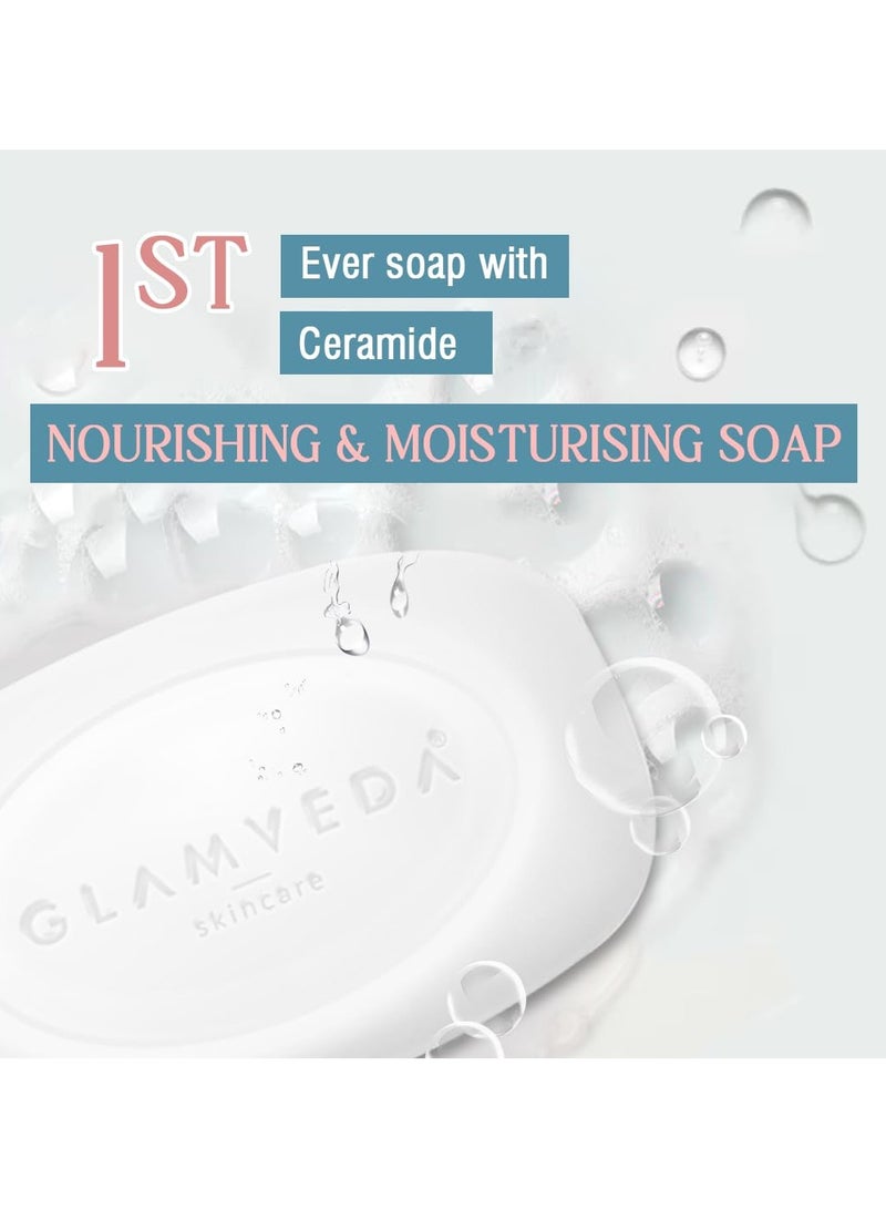 Glamveda rice and ceramide skin brightening soap with hyaluronic acid deeply nourishes moisturises soft smooth skin for men and women 75gm - Image 3