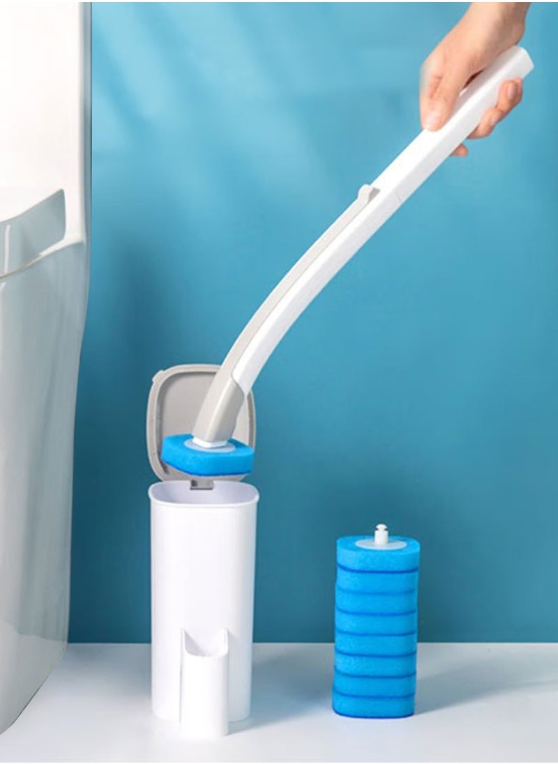 Generic Toilet Brush Kit with 8pcs Disposable Sponge Head, Toilet Cleaning Brush with Storage Base, Bathroom Cleaner Brush, Hygienic Bathroom Cleaning Tool  - Image 1