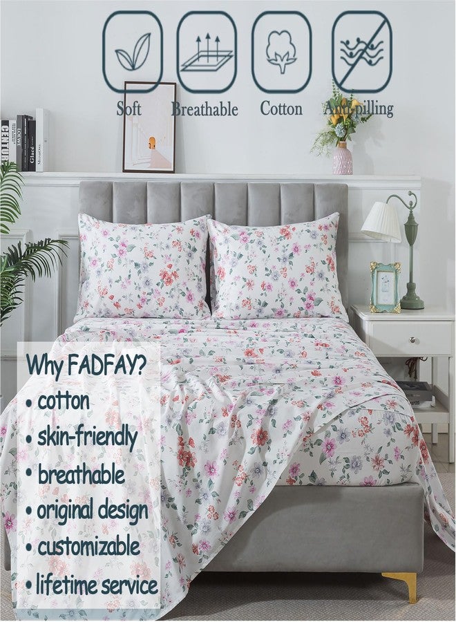 فادفاي طقم ملاءات سرير FADFAY كينج، قطن بيركال، ملاءات سرير مزخرفة بنقوش زهور، ملاءة مثبتة بجيب عميق، طقم سرير فاخر مطبوع عليه زهور مجد الصباح، مناسب لجميع الفصول، فائق النعومة، مريح وجيد التهوية، 4 قطع - Image 2