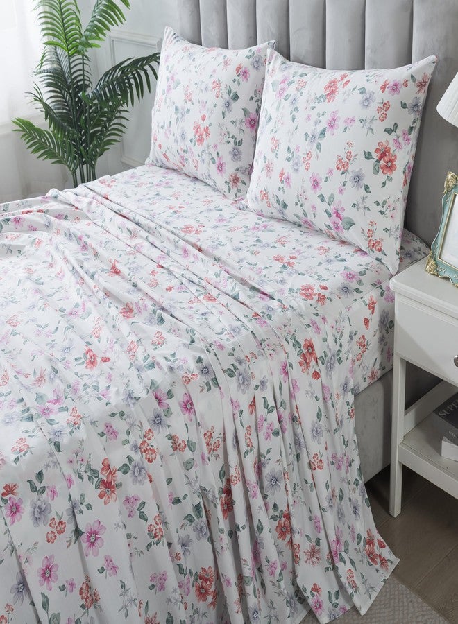 فادفاي طقم ملاءات سرير FADFAY كينج، قطن بيركال، ملاءات سرير مزخرفة بنقوش زهور، ملاءة مثبتة بجيب عميق، طقم سرير فاخر مطبوع عليه زهور مجد الصباح، مناسب لجميع الفصول، فائق النعومة، مريح وجيد التهوية، 4 قطع - Image 5