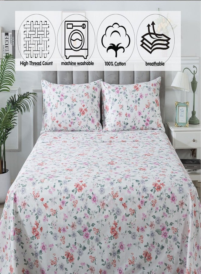 فادفاي طقم ملاءات سرير FADFAY كينج، قطن بيركال، ملاءات سرير مزخرفة بنقوش زهور، ملاءة مثبتة بجيب عميق، طقم سرير فاخر مطبوع عليه زهور مجد الصباح، مناسب لجميع الفصول، فائق النعومة، مريح وجيد التهوية، 4 قطع - Image 4