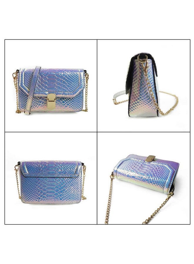ريميهاي حقيبة كتف من جلد الثعبان الهولوغرامي من ريمي هاي، حقيبة كروس بودي مع سلسلة (هولوغرام بنفسجي) - Image 3