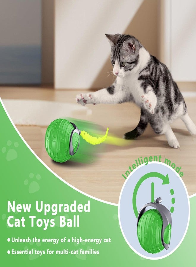 YEMEDA Cat Toys,Interactive Cat Toys Ball for Bored Indoor Cat,Automatic Rolling,Drop Resistant and Obstacle Avoidance,2 Modes Adjustment,Fluffy Tail and USB Type-C Rechargeable（Green） - Image 3