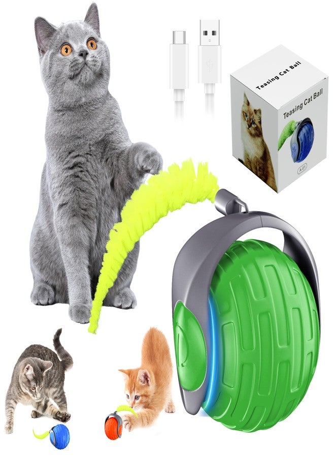 YEMEDA Cat Toys,Interactive Cat Toys Ball for Bored Indoor Cat,Automatic Rolling,Drop Resistant and Obstacle Avoidance,2 Modes Adjustment,Fluffy Tail and USB Type-C Rechargeable（Green） - Image 1