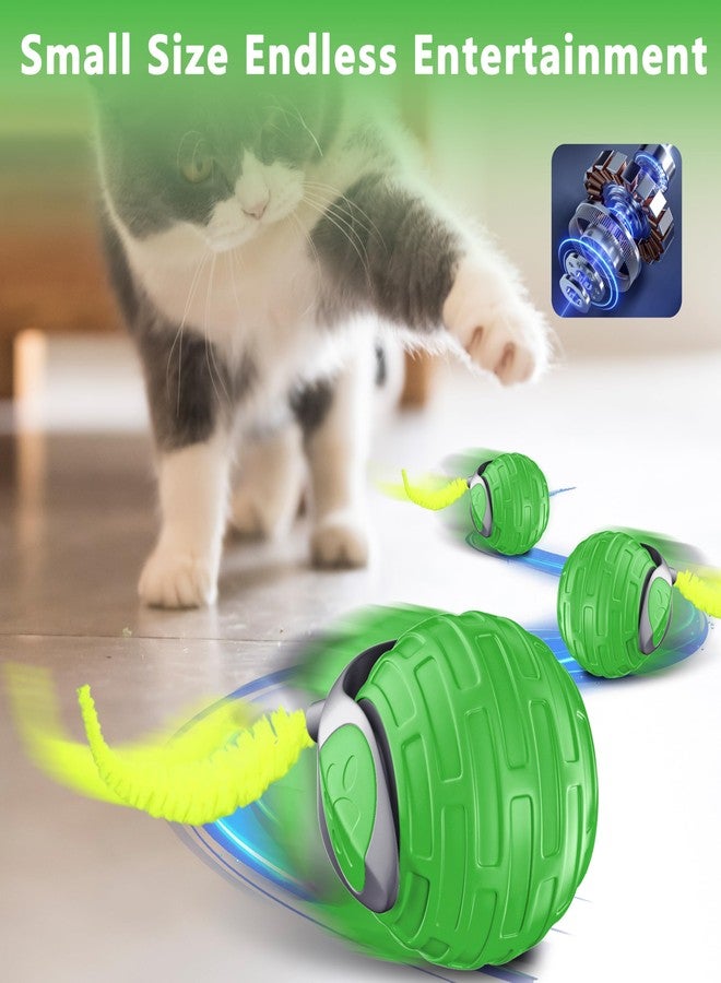 YEMEDA Cat Toys,Interactive Cat Toys Ball for Bored Indoor Cat,Automatic Rolling,Drop Resistant and Obstacle Avoidance,2 Modes Adjustment,Fluffy Tail and USB Type-C Rechargeable（Green） - Image 2