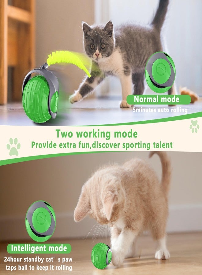 YEMEDA Cat Toys,Interactive Cat Toys Ball for Bored Indoor Cat,Automatic Rolling,Drop Resistant and Obstacle Avoidance,2 Modes Adjustment,Fluffy Tail and USB Type-C Rechargeable（Green） - Image 4