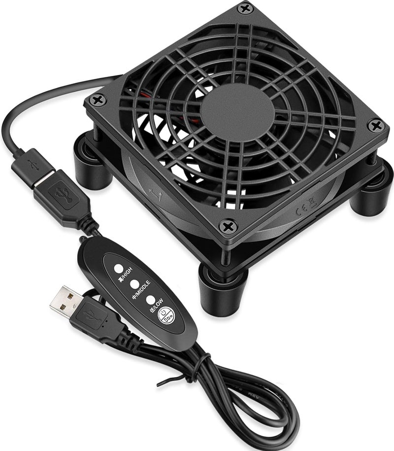 GDSTIME Small 92mm Router Fan Cooler with L/M/H 3 Speed Controller, DC 5V USB Powered Case Cooling Fans for Xbox Modem Routers Mini PC DVR TV Box - Image 1