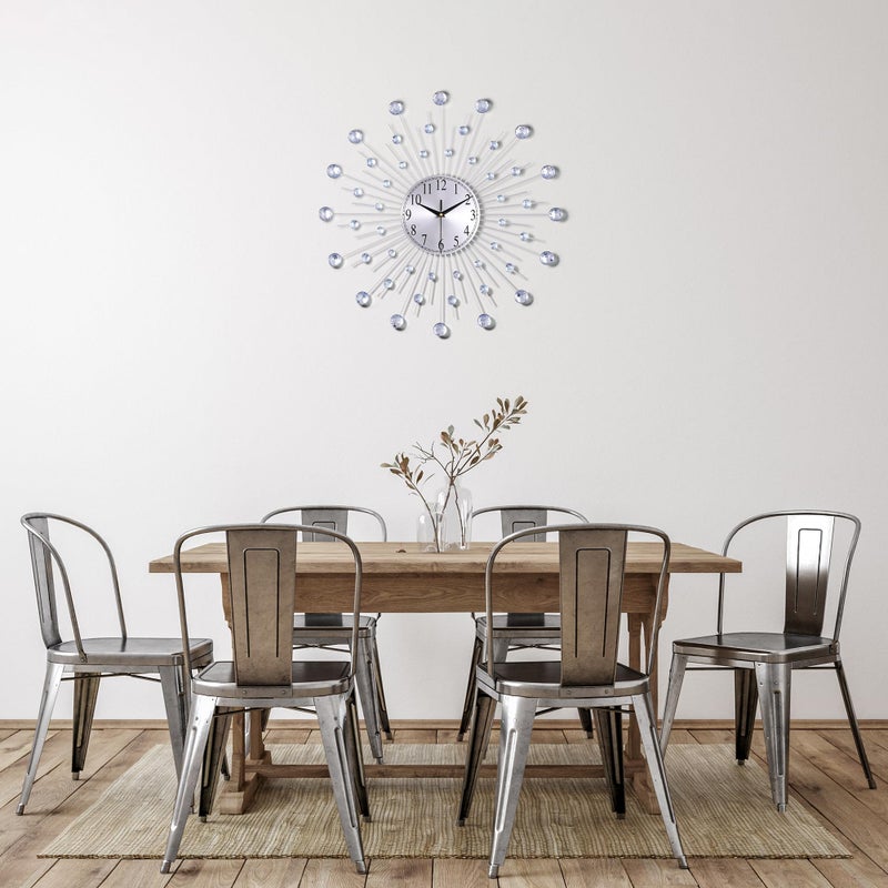 Lafocuse 23 Inch Silver Large Wall Clock for Living Room DÃ©cor, Modern Starburst Decorative Wall Clocks with Bling Crystal Accents, Metal - Image 5