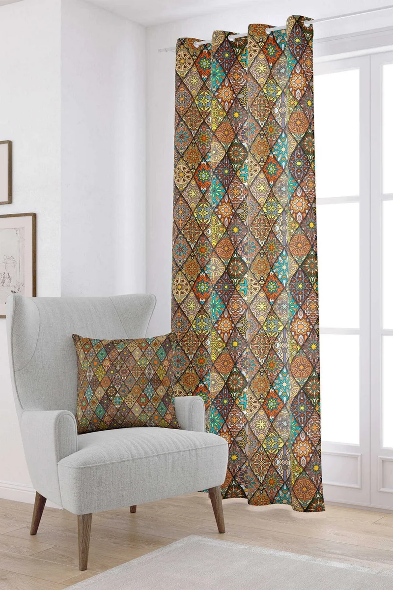 Cango Home Brown Retro Ethnic Patterned Special Design Pillow Digital Printed Curtain OTYK003-PR