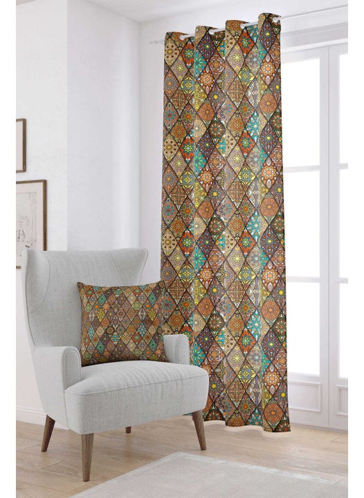 Brown Retro Ethnic Patterned Special Design Pillow Digital Printed Curtain OTYK003-PR