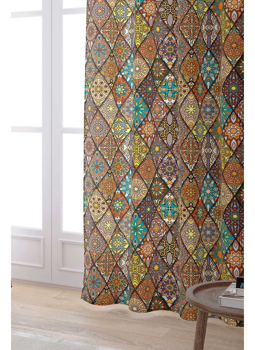 Cango Home - Brown Retro Ethnic Patterned Special Design Pillow Digital Printed Curtain OTYK003-PR - Image 1
