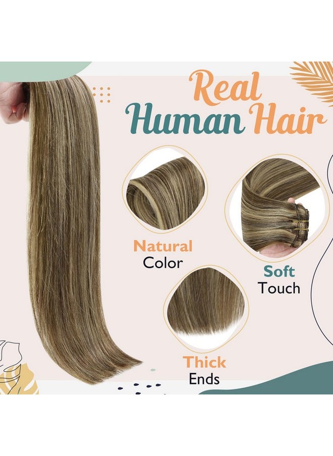 Ve Sunny Clip In Hair Extensions Human Hair Brown Human Hair Clip In Extensions Highlights Human Hair Extensions Clip Ins Dark Brown With Caramel Brown Double Weft 22Inch 7Pcs 120G  - Image 3