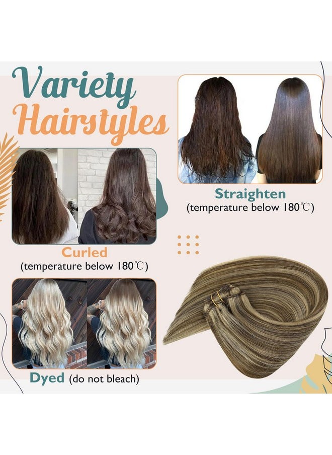 Ve Sunny Clip In Hair Extensions Human Hair Brown Human Hair Clip In Extensions Highlights Human Hair Extensions Clip Ins Dark Brown With Caramel Brown Double Weft 22Inch 7Pcs 120G  - Image 5