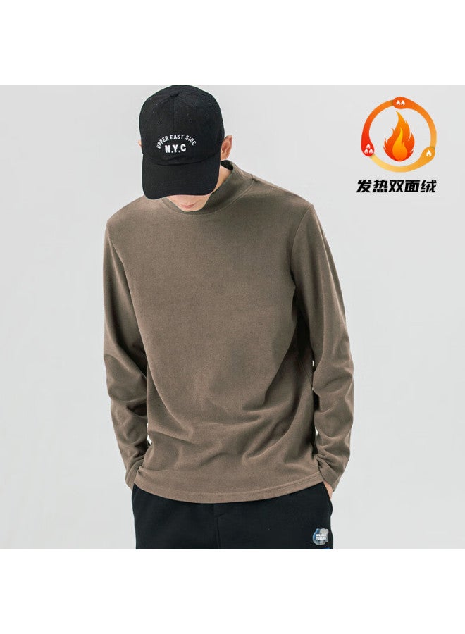 Wood Soon Semi-turtleneck Men's Base Layer, Autumn And Winter German Velvet Couple Top, Elastic Warm Winter Long-sleeve T-shirt