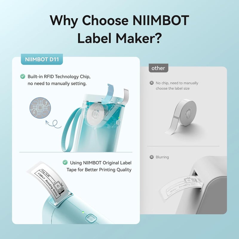 آلة صنع الملصقات NIIMBOT D11، طابعة ملصقات مع شريط مرفق، اتصال لاسلكي محمول، قوالب متعددة متاحة للهاتف والجهاز اللوحي، سهلة الاستخدام للمكتب والمنزل، قابلة لإعادة الشحن عبر USB - Image 3