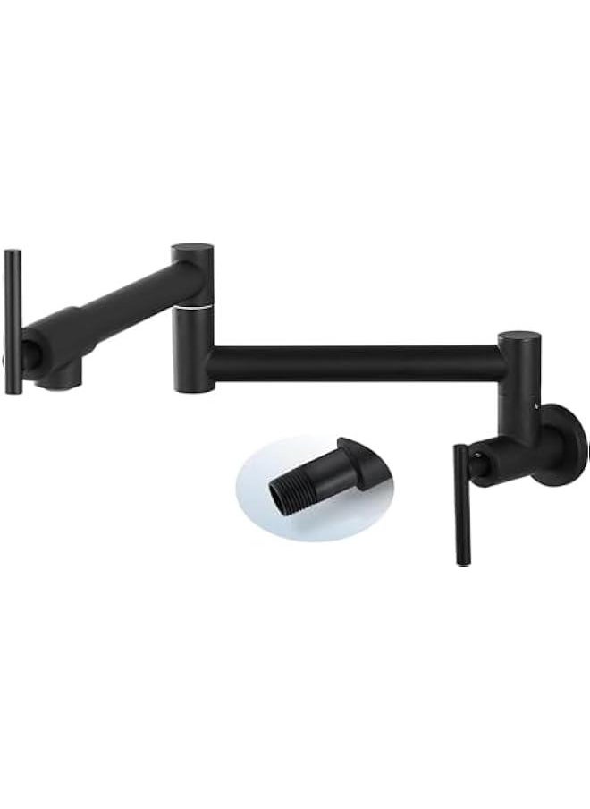 HOOKOR Kitchen Sink Faucet Wall Mounted,Rotatable Pot Filler Faucet Wall Mounted,Solid Brass Folding Stretchable Kitchen Faucet Single Hole Double Switch for Home Restaurant (Matte Black)  - Image 1