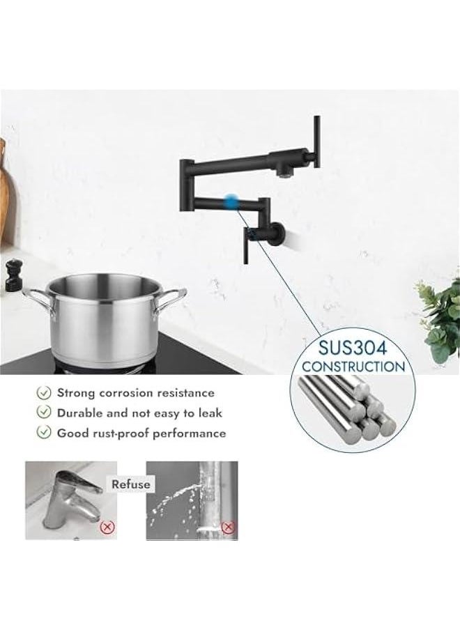 HOOKOR Kitchen Sink Faucet Wall Mounted,Rotatable Pot Filler Faucet Wall Mounted,Solid Brass Folding Stretchable Kitchen Faucet Single Hole Double Switch for Home Restaurant (Matte Black)  - Image 3