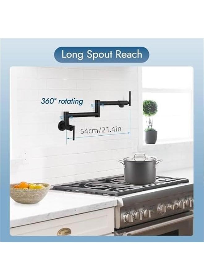 HOOKOR Kitchen Sink Faucet Wall Mounted,Rotatable Pot Filler Faucet Wall Mounted,Solid Brass Folding Stretchable Kitchen Faucet Single Hole Double Switch for Home Restaurant (Matte Black)  - Image 4