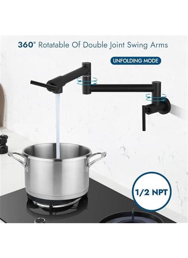 HOOKOR Kitchen Sink Faucet Wall Mounted,Rotatable Pot Filler Faucet Wall Mounted,Solid Brass Folding Stretchable Kitchen Faucet Single Hole Double Switch for Home Restaurant (Matte Black)  - Image 5