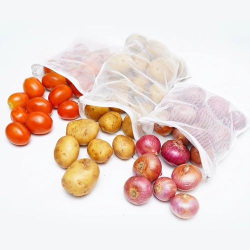 Gowloz Mesh Vegetable Bags Pack of 12 with Zipper | Reusable Washable Produce Storage Bags for Fruits & Vegetables - Image 1