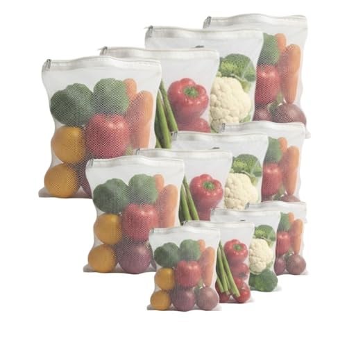Gowloz Mesh Vegetable Bags Pack of 12 with Zipper | Reusable Washable Produce Storage Bags for Fruits & Vegetables - Image 2