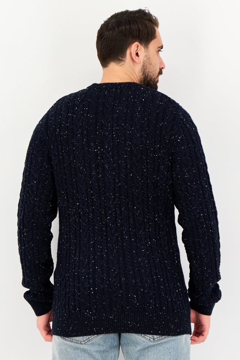 Celio Men Crew Neck Crochet Sweater, Navy - Image 3