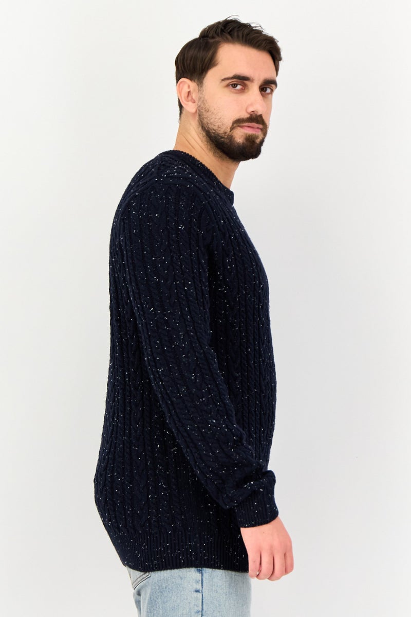 Celio Men Crew Neck Crochet Sweater, Navy - Image 4