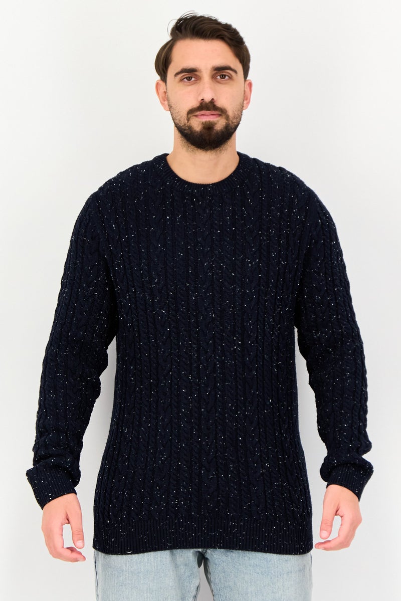 Celio Men Crew Neck Crochet Sweater, Navy - Image 1