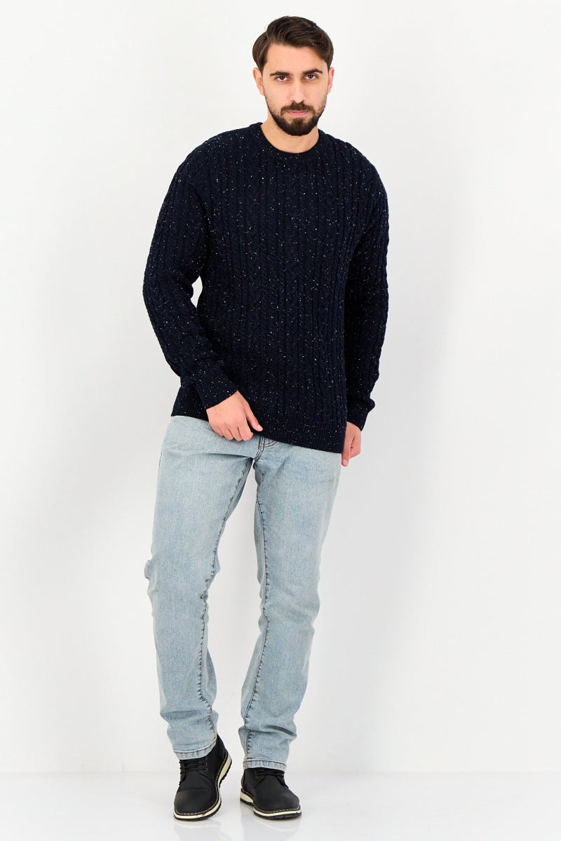 Celio Men Crew Neck Crochet Sweater, Navy - Image 2