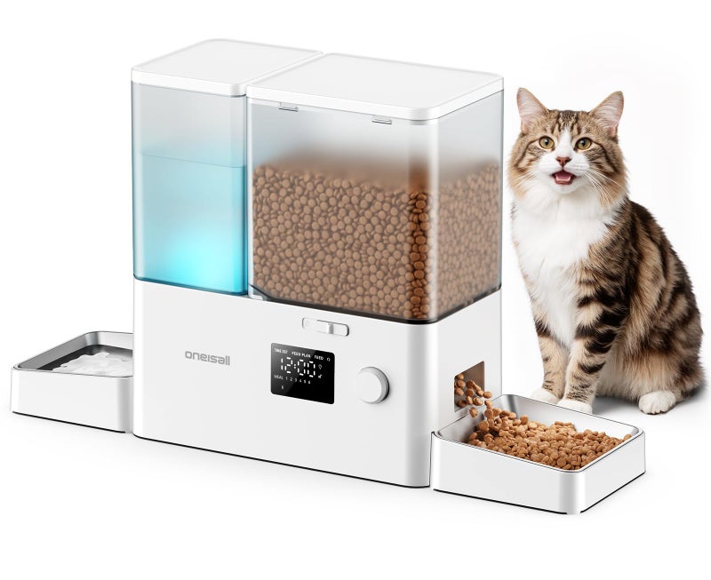 oneisall Automatic Cat Feeder and Water Dispenser, Cat Food Dispenser 36Cups/8.5L, 2-in-1 Large Capacity 5L Cat Feeder and 3.5L Gravity Water Dispenser for Pets, Timed Cat Feeder for Dry Food - Image 1