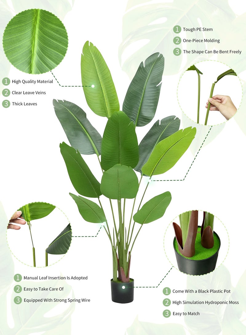 INFOSUN Lifelike Artificial Traveler Palm Tree - Realistic Fake Plant with Pot, No Maintenance Needed, Indoor Outdoor Decor (120cm/160cm) - Image 2