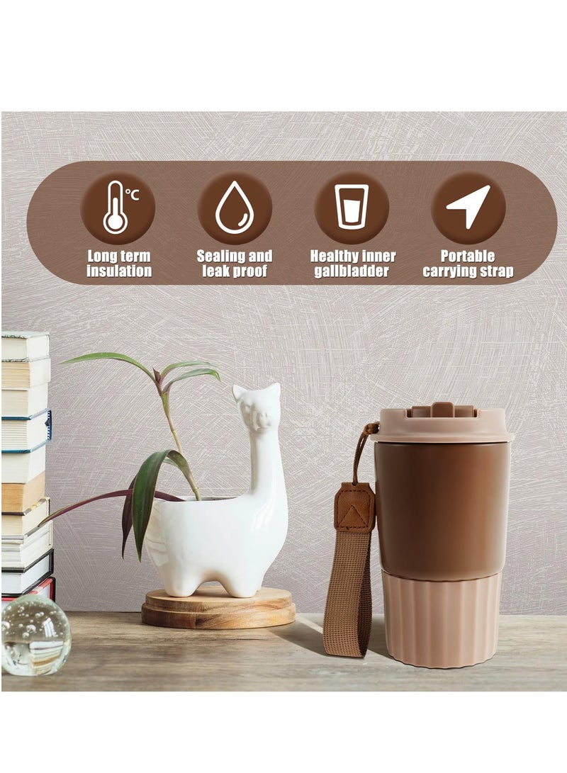Travel Coffee Mug, 15.2oz Insulated Stainless Steel Coffee Cup with Lanyard, Spill Proof Double Wall Vacuum Tumbler, Reusable To-Go Mug for Hot/Iced Coffee and Tea (Twilight Grey)