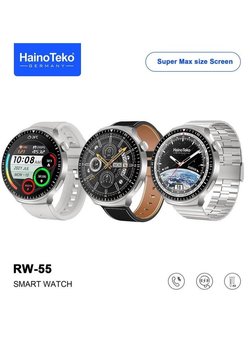 Haino Teko RW 55 Smart Watch With Super Max Curved AMOLED Display 3 Pair Straps and Charging Cable For Men Black - Image 2