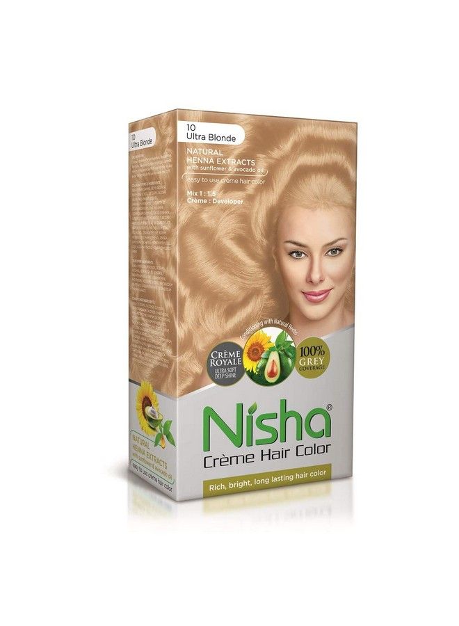 Nisha Cr�Me Hair Color With Natural Henna Extracts 90Ml + 60G + 18Ml 10 Ultra Blonde (Pack Of 1) - Image 1