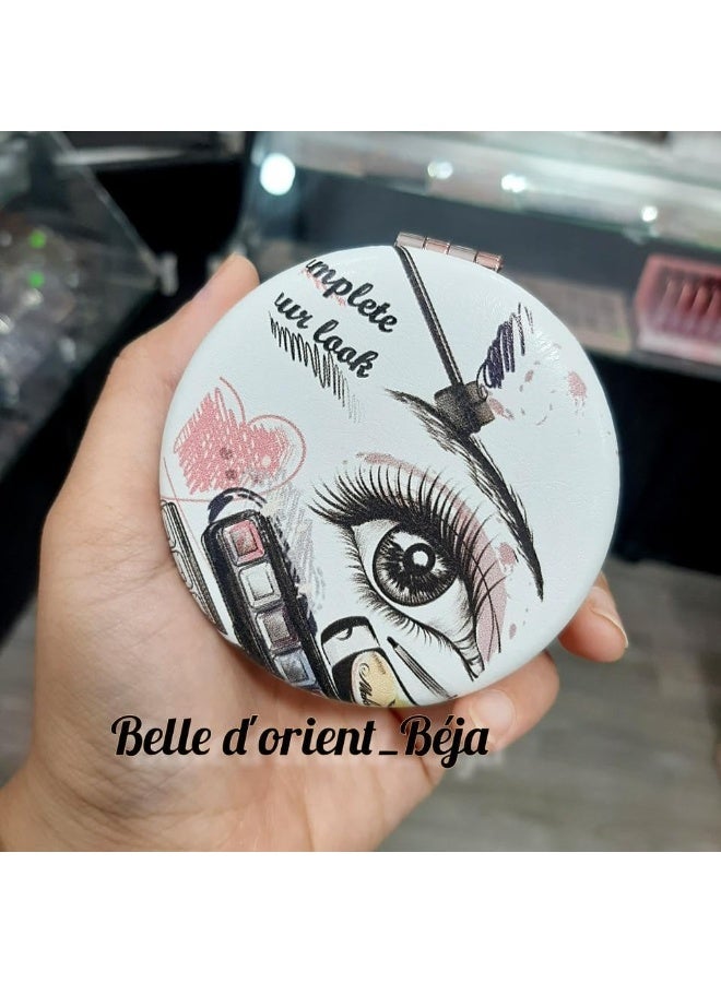 مراة سفر صغيرة مزدوجة الجوانب، 2.95 انش، تصميم دائري قابل للطي، تكبير 1X/2X - Image 3